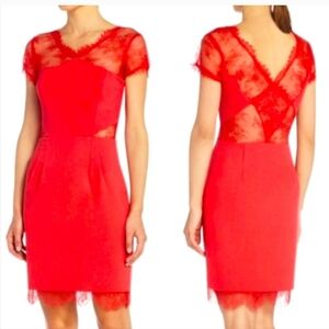BCBGMaxAzria Vibrant Red Lace Midi Dress